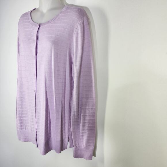 Loft Outlet Women's Cardigan Sweater Long Sleeve Button Up Purple Striped Large - Picture 5 of 10